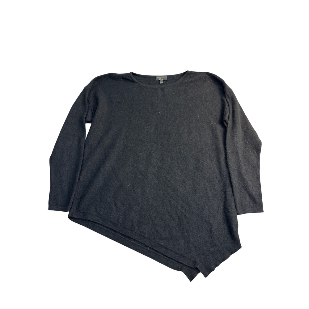 Charter Club Luxury Cashmere Sweater Womens XL Black Asymmetrical Hem Crew Neck